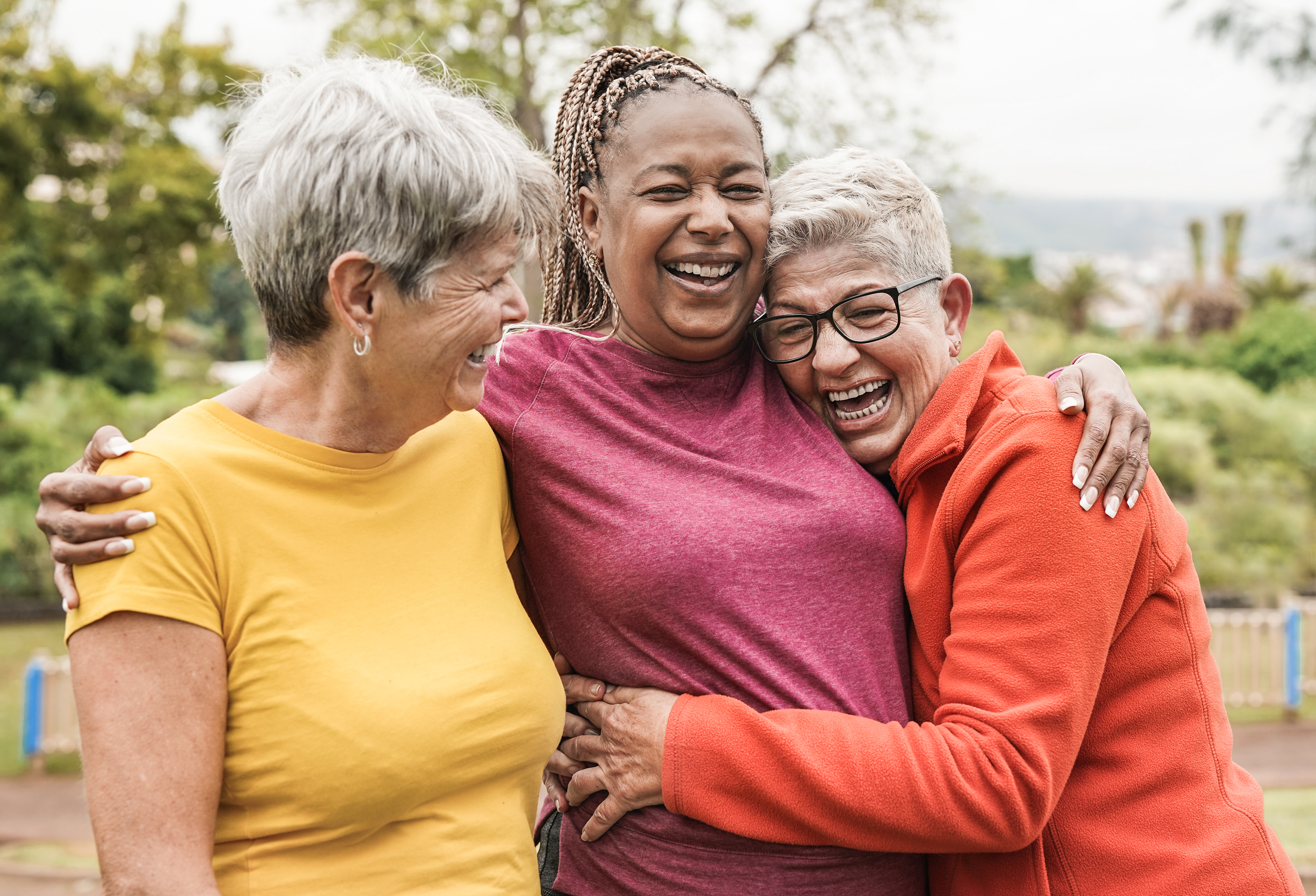 Happy,Multiracial,Senior,Women,Having,Fun,Together,Outdoor,-,Elderly