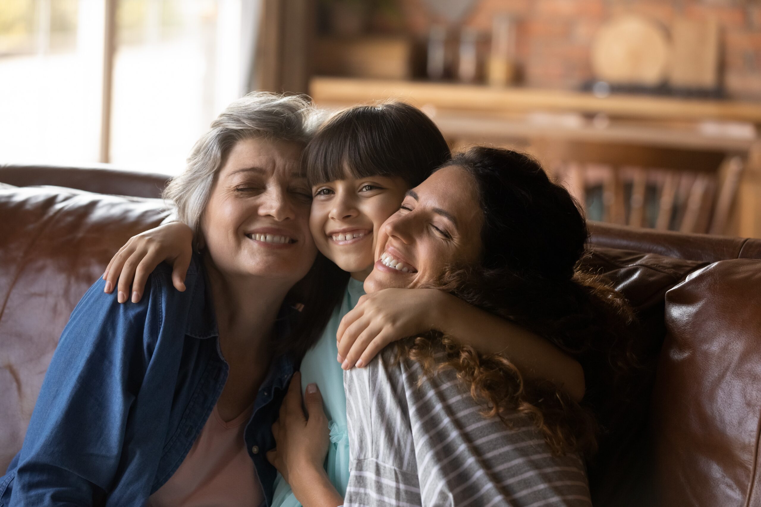 Three,Female,Generations,Family,Portrait.,Cute,Girl,Hugging,Tightly,Beloved